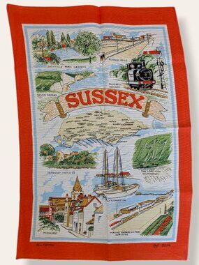 Vintage Sussex 100% Cotton Souvenir Tea Towel